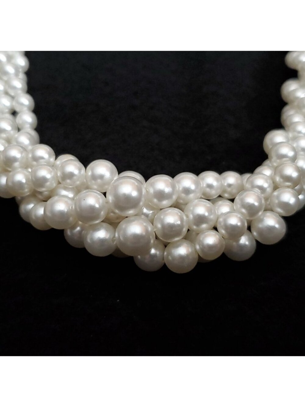 Vintage Beaded Necklace Faux Pearl Twisted Multi Strand White Silver Tone 16"